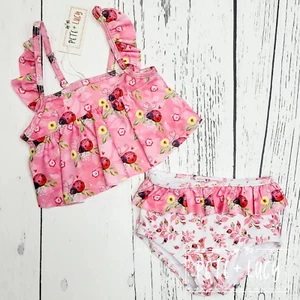 PETE + LUCY Sweet Ladybugs Pink Two PIece Swim Set Size 5 NEW Summer - Picture 1 of 4