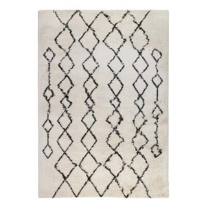 10' Black and Ivory Geometric Shag Runner Rug - Picture 1 of 1
