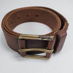 TIMBERLAND Leather Belt Brown Mens Size 36 Stitched Detail Brass Buckle