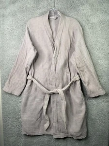 Parachute Robe Womens Medium Gray Cotton Waffle Knit Gauze Belted W/ Pockets - Picture 1 of 14