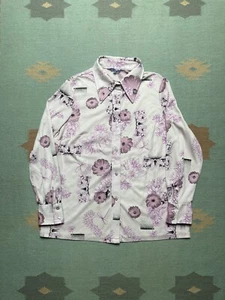 Vintage 70s polyester disco shirt ship n shore flowers dagger collar size 40 - Picture 1 of 5
