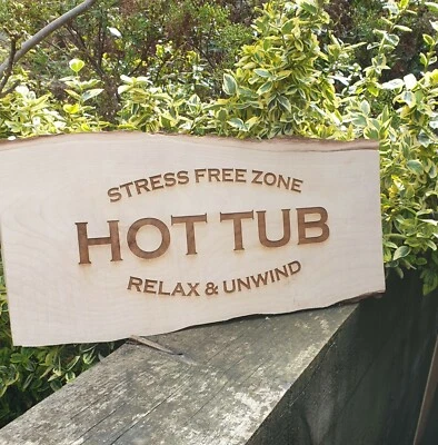 Custom made wooden HOT TUB Sign. Solid Hardwood, hand made in Scotland. - Image 1 of 4