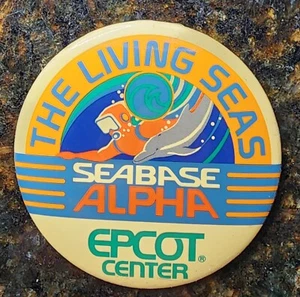 Vintage 1985 Disney Epcott Center Seabase Alpha The Living Seas Button Pin 3" - Picture 1 of 4