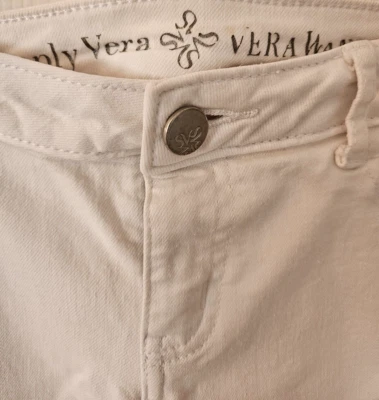 Pantalones de mezclilla para mujer Simply Vera Wang talla 2 blancos mezcla de algodón puño enrollable Capri ¡Súper! Foto 1 de 4