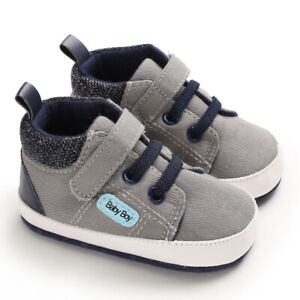 New Baby Boy Crib Shoes Infant High Top Booties Toddler PreWalker Trainers 0-18M