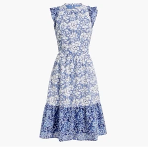 Vestido J Crew Para Mujer 6 Azul Floral Volantes Cottagecore Pradera Bolsillos Sol Jardín - Imagen 1 de 15