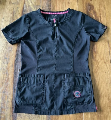 Koi Lite Women’s Black Scrub Top S Small Slim Fit Double Zipper Style Dobby - Image 1 of 4