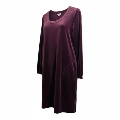 J. Jill Pure Jill Velour Tunic Dress Sz MP Aubergine Pockets Comfort - Image 1 of 4