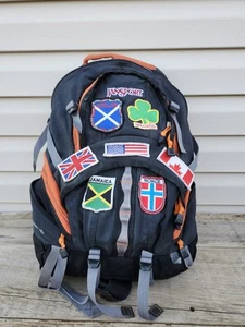 Vintage JanSport Magma 35 Backpack Hiking Camping School w/ Country Patches - Picture 1 of 9