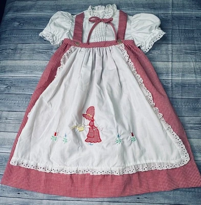 Vintage Merry Mites Girls 4T Red Gingham Dress With Embroidered Apron - Image 1 of 4