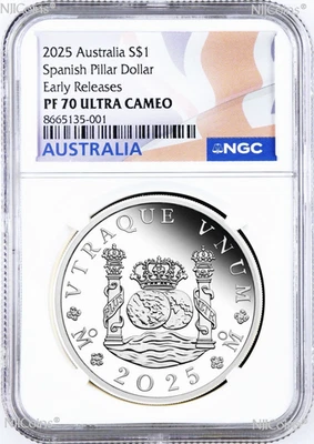 2025 Pillar 1oz PROOF Silver NGC PF70 $1 Coin 225 ANN. AUSTRALIAN PROCLAMATION E - Image 1 of 4