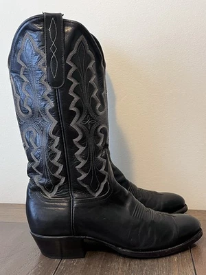 BOTAS masculinas caubói ocidental couro preto Larry Mahan tamanho 8,5 D - Imagem 1 de 4