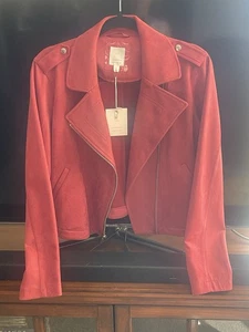 LC Lauren Conrad Rose Burgundy Faux Suede Moto Crop Zip Jacket Size M NWT - Picture 1 of 12