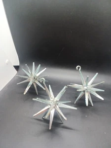 3 Vintage Weihnachten Sputnik Atomic Starburst hängende Ornamente Silber Wie Ist - Bild 1 von 8