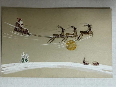 Vintage Cancelled Postage Stamp Collage, Estate Find Santa Sled Deer - Image 1 of 3