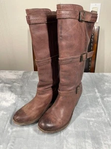 Frye Damen-Westernstiefel 3 Schnallenriemen abgenutzt braun Leder Größe 8 B 77852 - Bild 1 von 11