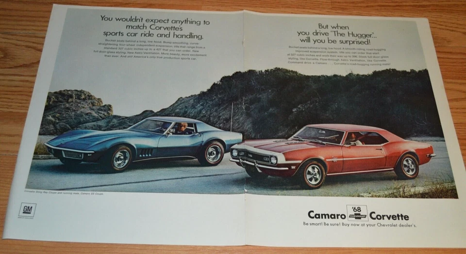 Chevy Camaro SS 1968 Corvette Stingray original gran anuncio vintage Foto 1 de 1