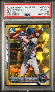 2022 Bowman Draft Sapphire Josh Kasevich Yellow Refractor /99 PSA 10 - BDC-45 - Picture 1 of 2