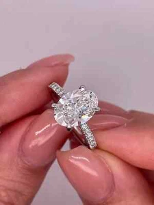 2Ct Oval Cut Lab Created Diamond Women's Engagement Ring 14K White Gold Plated - Picture 1 of 4