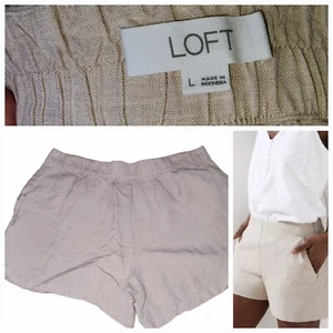 Ann Taylor Loft Womens Tan Linen Shorts Pleat Size Large 32x3.5 Vacation Summer - Picture 1 of 6