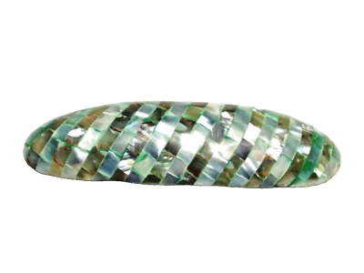MOTHER OF PEARL GREEN SEASHELL INLAY HAIR BARRETTE 80s VINTAGE - Image 1 of 3
