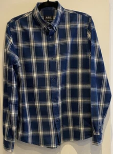 Men's - A.P.C - Blue and White Big Check Long Sleeve Shirt - Medium - Picture 1 of 5