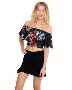 Women's Ladies Bottom Frill Ruffle Plain Stretch Bodycon Short Mini Skirt UK8-26 - Picture 1 of 22
