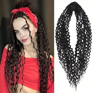 black Double Curly Ended Dreadlocks Extensions 24inch Soft Boho Locs Synthetic - Picture 1 of 22