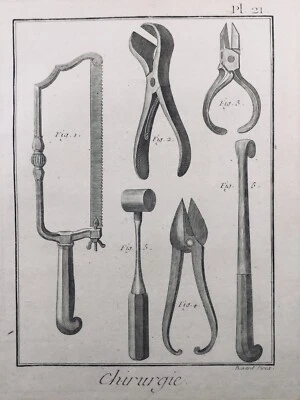 Surgery 1779 Surgical Instrument Rare Medicine Engraving Encyclopedia Diderot - Image 1 of 2