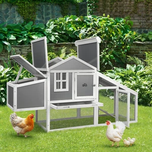 Alopet Chicken Coop Rabbit Hutch Large Wooden House Run Hatch Box Open Roof - Picture 1 of 10