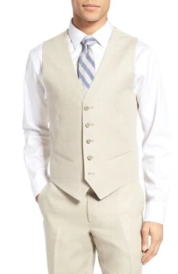 NEW Nordstrom Mens Shop Trim Fit Solid Linen Vest - Natural - 2XL - Image 1 of 4