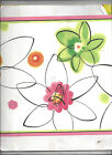 * WALLPAPER BORDER COLORFUL MODERN DAISIES PINK GREEN ORANGE NEW FLOWERS FLORAL 