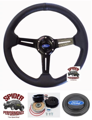 1978-1991 Bronco Ford pickup leather steering wheel BLUE OVAL 13 3/4" DRIFTER - Image 1 of 4