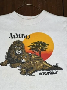 VINTAGE CHILDRENS TEE SHIRT JAMBO KENYA LION SHIRT SINGLE STITCH AFRICA 1980’s - Picture 1 of 13