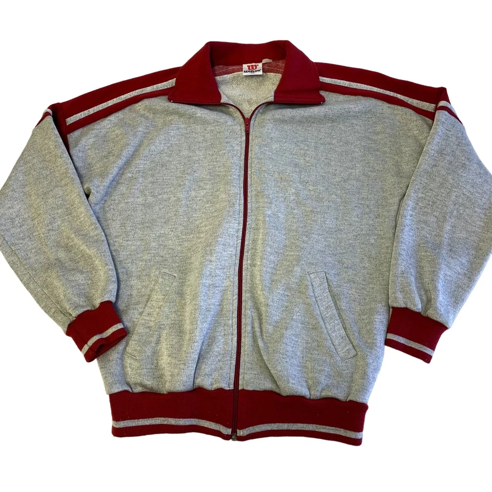 Vtg 80's Wilson Heather Red Stripe Sweatshirt Warm Up Athletic Track Suit Jacket - Image 1 of 4