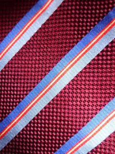 XMI ~ SILK DRESS SHIRT SUIT TIE ~ BURGUNDY RED BLUE ORANGE ~ STRIPE ~ 58" - Picture 1 of 3