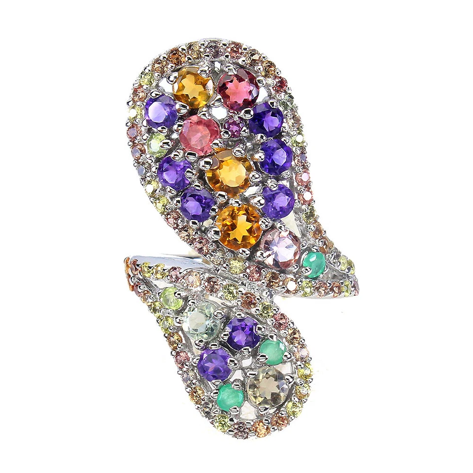 925 Sterling Silver Ring Round Citrine Amethyst Peridot Gemstone Jewelry Sz 8.5 - Image 1 of 4