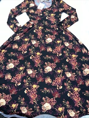 LuLaRoe Ryane Long Sleeve Empire Waist Dress Black Red Roses Pansy Small 6/8 ❤️ - Image 1 of 4