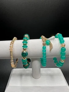 4 PC GREEN TASSEL STRETCH BEADS CHARM BRACELET 7 - 8 INCH WRIST - Picture 1 of 4