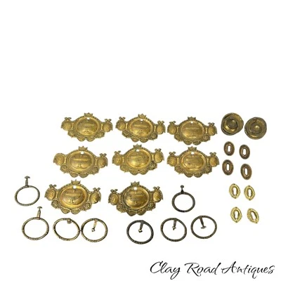 antique bronze French empire large plates & pulls full set figural 1800s - Image 1 of 4