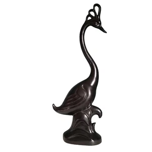 Vintage Ceramic Black Swan Figurine Statue Bird MCM Style Long Neck Decorative - Picture 1 of 12