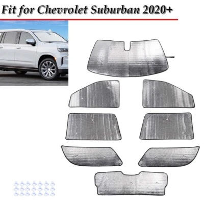 8X Sunshade Folding Visor Heat Block UV COVER TRIM For Chevy Suburban Tahoe 21+ Foto 1 de 4