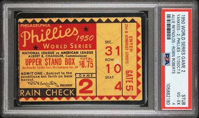 1950 World Series Game 2 Ticket Stub, Joe DiMaggio HR, PSA 4, Only 1 Higher - Image 1 of 2