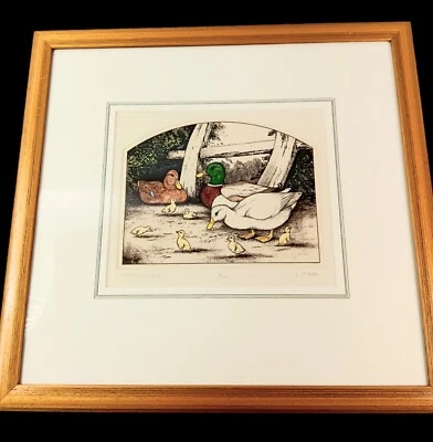 Lucius DuBose "Michael's Ducks" impressão gravada assinada fosca emoldurada número 2/250 - Imagem 1 de 4