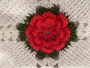 Handmade Crochet 3D Red Roses White Afghan Blanket Tassels Twin Size & 1 Pillow - Picture 1 of 11
