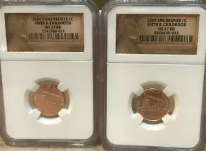 2009 & 2009 D 1c SMS BRONZE BIRTH & CHILDHOOD NGC MS67 RD LINCOLN LABEL SET OF 2 - Picture 1 of 1