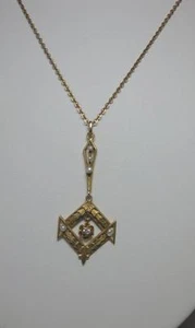 Diamante Perla Collana Etrusco X Revival Vittoriano Antico 10K Oro Edoardiano - Foto 1 di 12