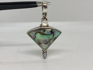 Whitney Kelly 925 Sterling Silver Abalone MOP Garnet Moonstone Enhancer Pendant - Picture 1 of 18