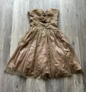 Hailey Adrianna Papell Gold Pink Fairy Cutout Tulle Strapless Dress Size 2 - Picture 1 of 11