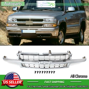 For Chevy 2000-06 Tahoe/Suburban 99-02 Silverado 1500 Front Bumper Grille Chrome - Picture 1 of 11